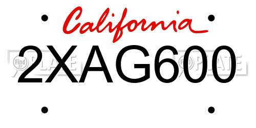 2XAG600 California License Plate