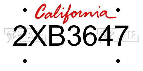 2XB3647 California License Plate