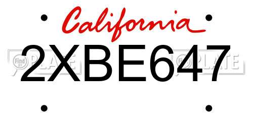 2XBE647 California License Plate