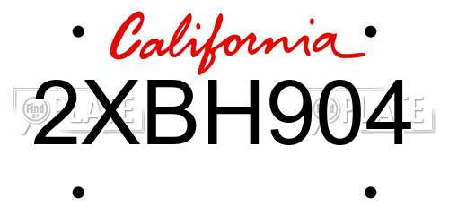 2XBH904 California License Plate