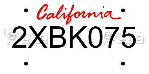 2XBK075 California License Plate