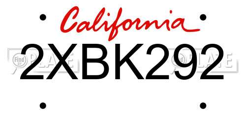 2XBK292 California License Plate