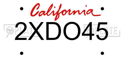2XDO45 California License Plate