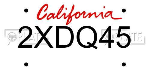 2XDQ45 California License Plate