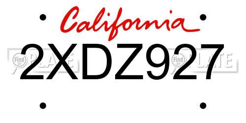 2XDZ927 California License Plate