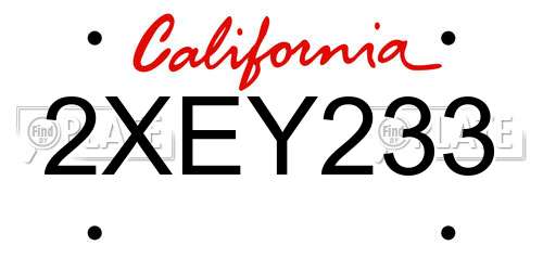 2XEY233 California License Plate