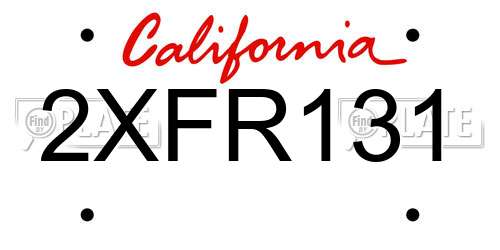 2XFR131 California License Plate