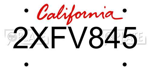 2XFV845 California License Plate