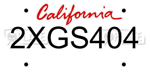 2XGS404 California License Plate