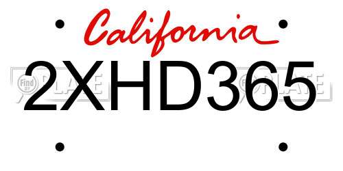 2XHD365 California License Plate