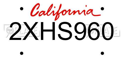2XHS960 California License Plate
