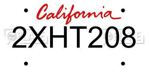 2XHT208 California License Plate