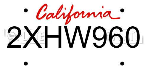 2XHW960 California License Plate