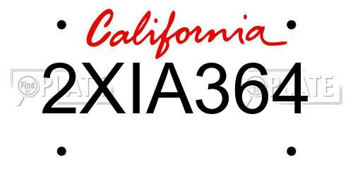2XIA364 California License Plate