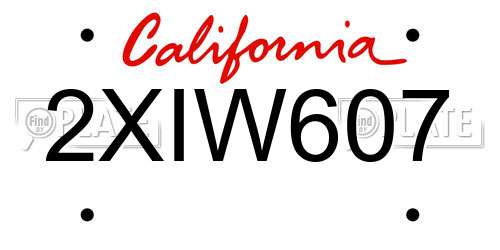 2XIW607 California License Plate