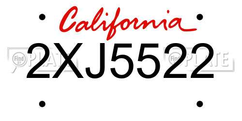2XJ5522 California License Plate
