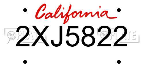 2XJ5822 California License Plate