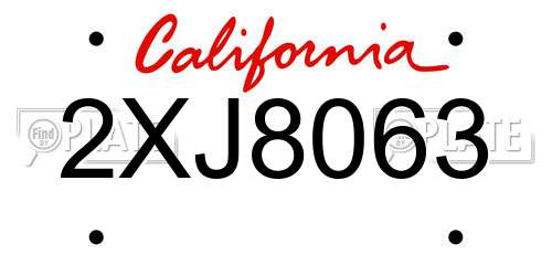 2XJ8063 California License Plate