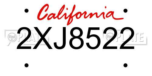 2XJ8522 California License Plate