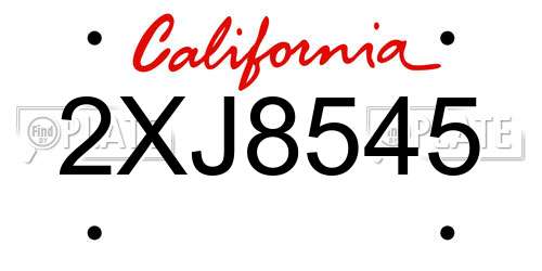 2XJ8545 California License Plate