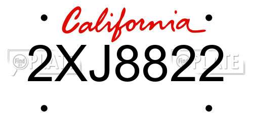 2XJ8822 California License Plate