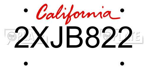 2XJB822 California License Plate
