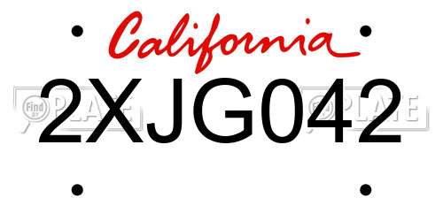 2XJG042 California License Plate