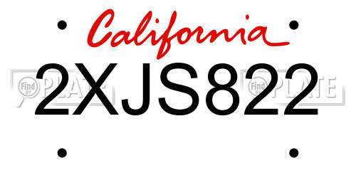 2XJS822 California License Plate
