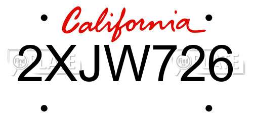 2XJW726 California License Plate