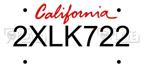 2XLK722 California License Plate