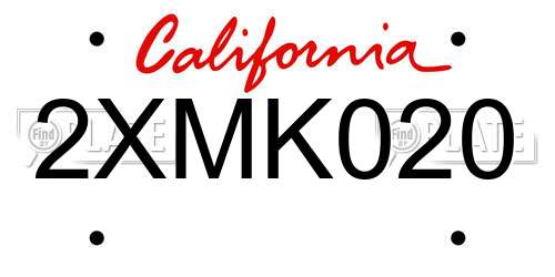 2XMK020 California License Plate