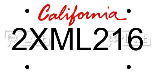 2XML216 California License Plate