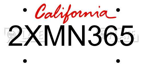 2XMN365 California License Plate