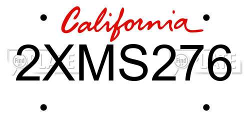 2XMS276 California License Plate