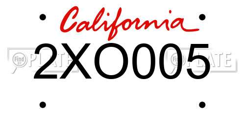 2XO005 California License Plate