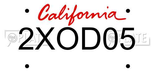 2XOD05 California License Plate