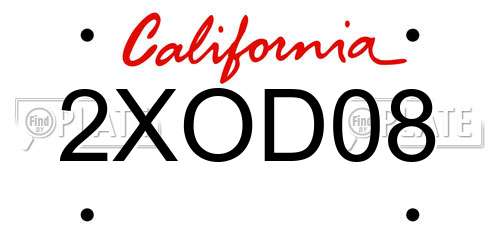 2XOD08 California License Plate