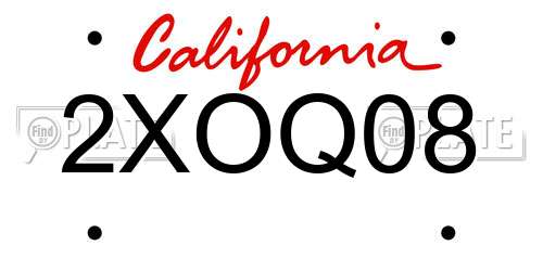 2XOQ08 California License Plate