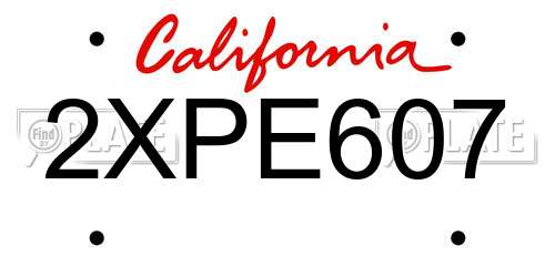 2XPE607 California License Plate