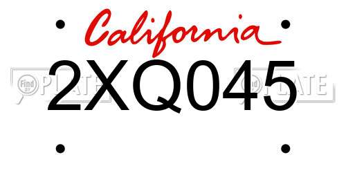 2XQ045 California License Plate