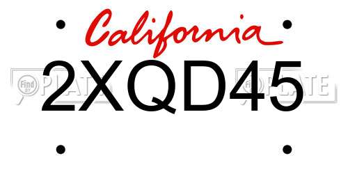 2XQD45 California License Plate