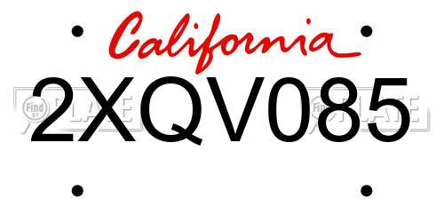 2XQV085 California License Plate