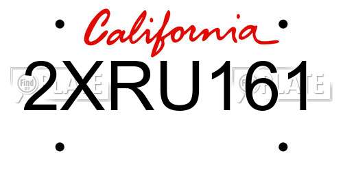 2XRU161 California License Plate