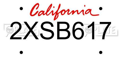 2XSB617 California License Plate