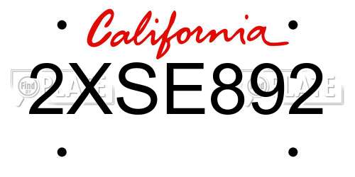 2XSE892 California License Plate