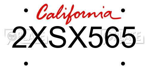 2XSX565 California License Plate