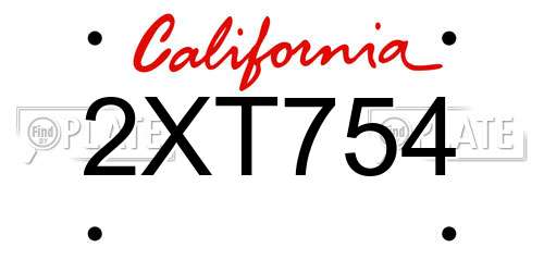 2XT754 California License Plate