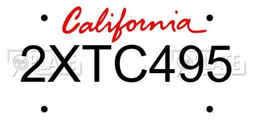 2XTC495 California License Plate