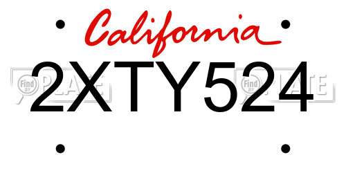 2XTY524 California License Plate