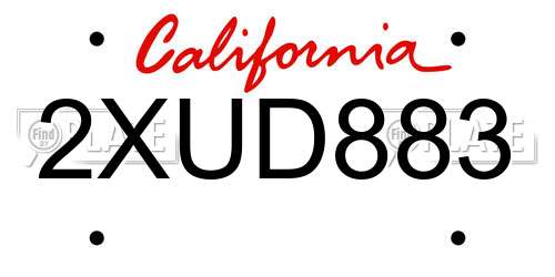 2XUD883 California License Plate